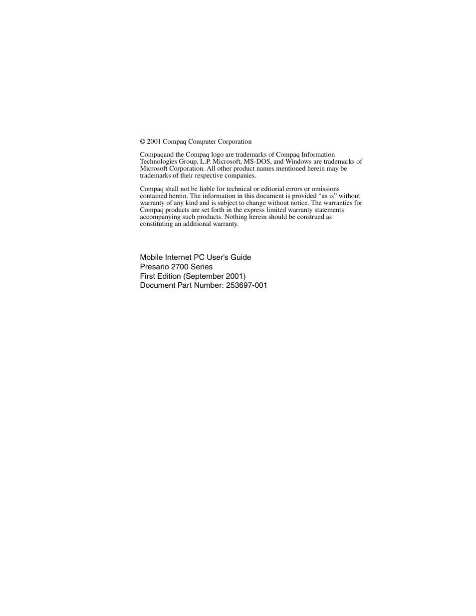 Compaq PRESARIO 2700 User Manual | Page 2 / 136