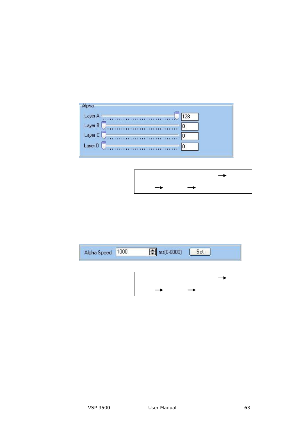 Alpha settings, Alpha speed settings, Color key settings | Communication software guideline | RGBLink VSP 3500 User Manual User Manual | Page 63 / 112