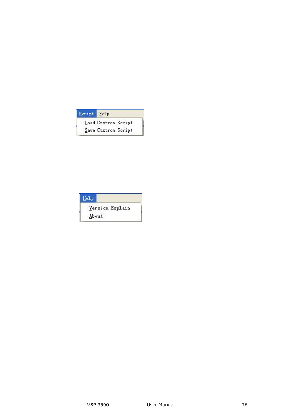 Script, Load customer script, Save customer script | Version explain, About, Communication software guideline | RGBLink VSP 3500 User Manual User Manual | Page 76 / 112