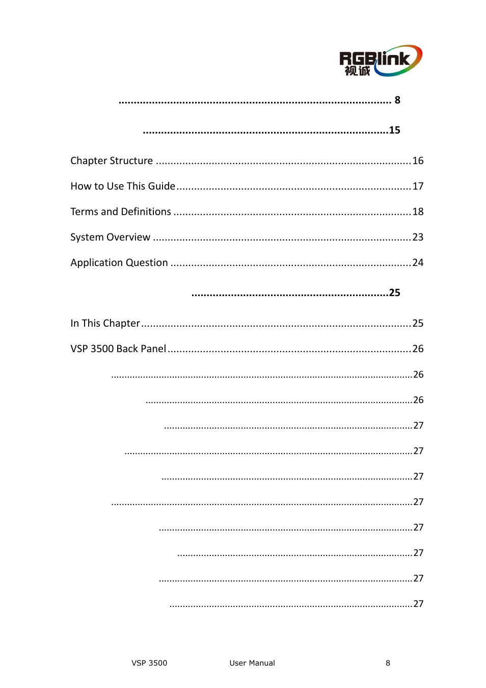 Content | RGBLink VSP 3500 User Manual User Manual | Page 8 / 112