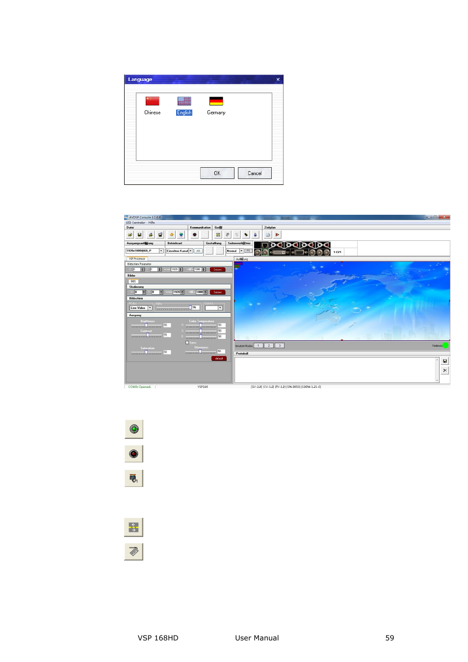 Communication toolbar, Device toolbar, Communication software guideline | RGBLink VSP 168HD User Manual User Manual | Page 59 / 100