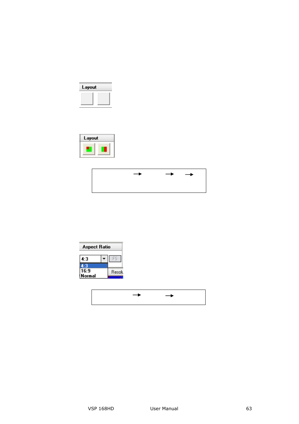 Layout toolbar, Aspect ratio toolbar, Signal input toolbar | Communication software guideline | RGBLink VSP 168HD User Manual User Manual | Page 63 / 100