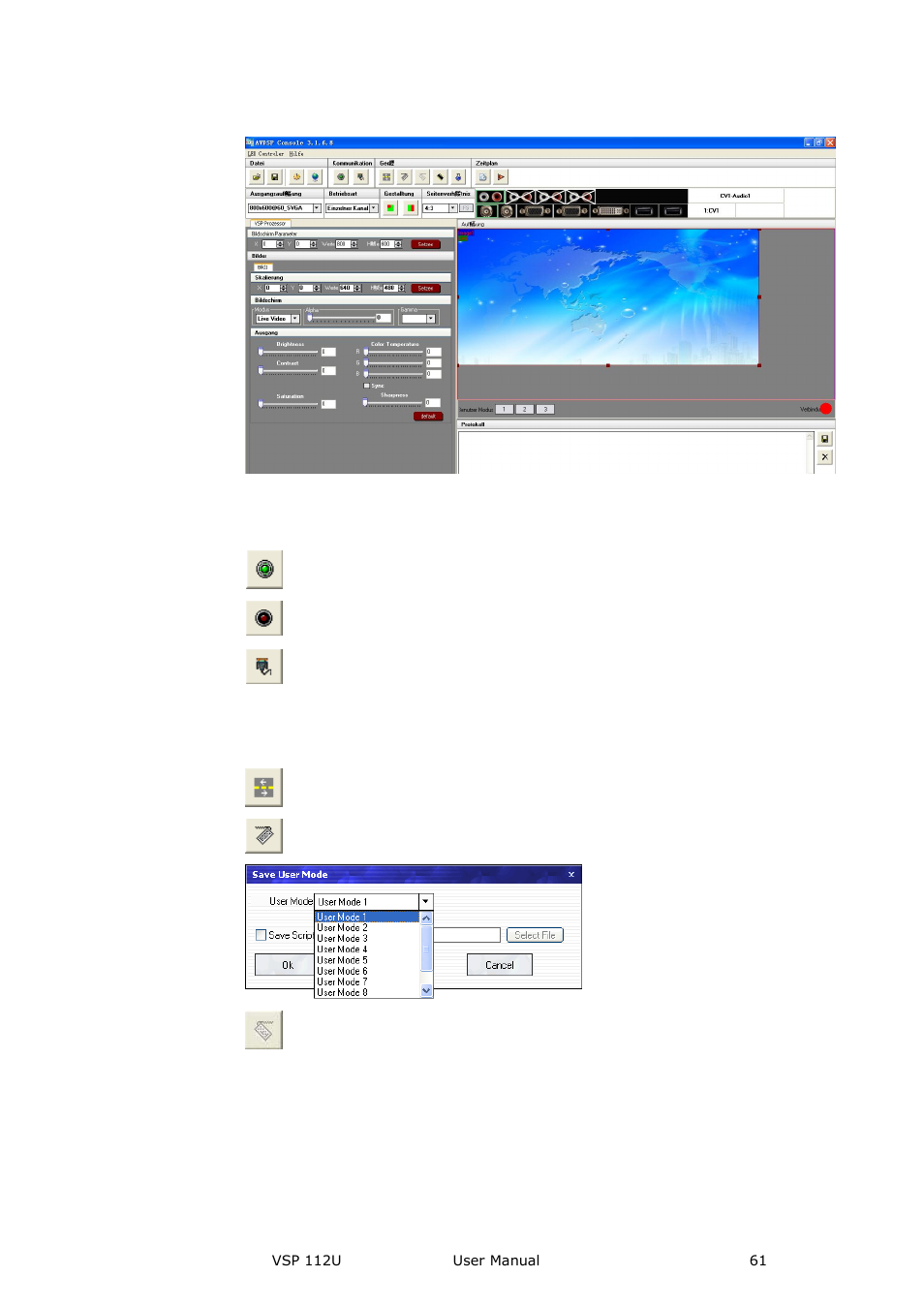 Communication toolbar, Device toolbar, Communication software guideline | RGBLink VSP 112U User Manual | Page 61 / 108
