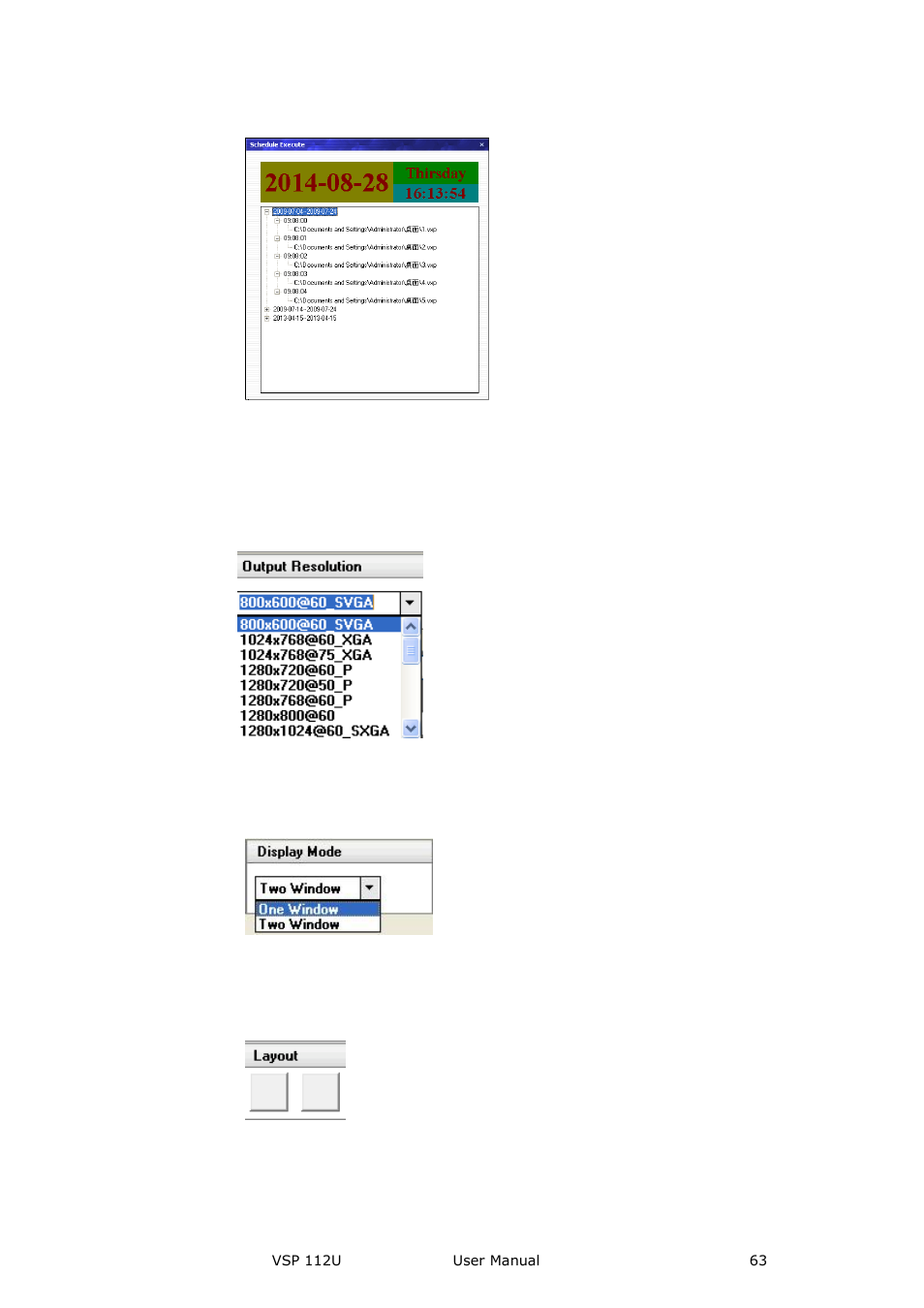 Output resolution toolbar, Display mode toolbar, Layout toolbar | Communication software guideline | RGBLink VSP 112U User Manual | Page 63 / 108