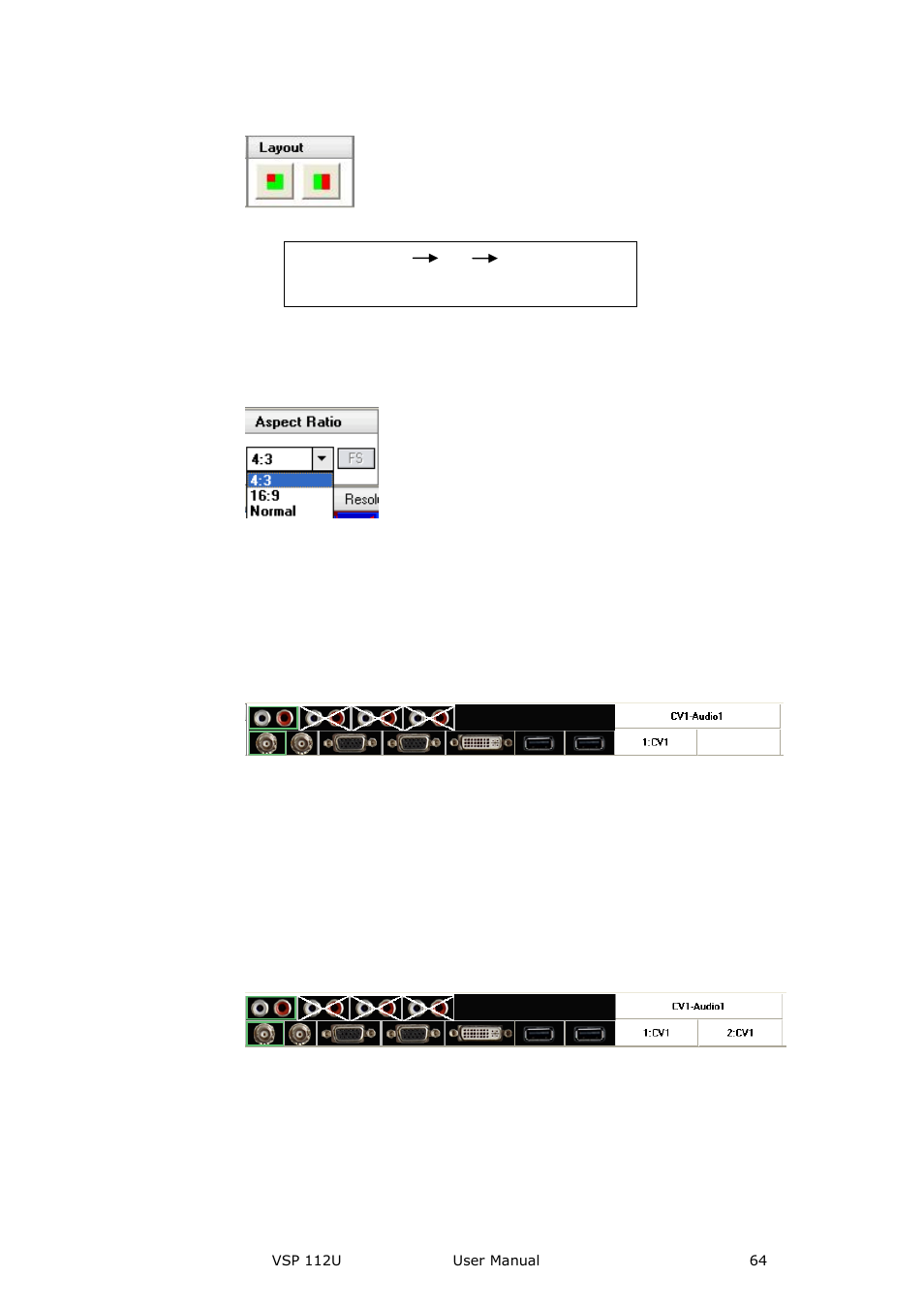 Aspect ratio toolbar, Signal input toolbar, Screen parameter toolbar | Communication software guideline | RGBLink VSP 112U User Manual | Page 64 / 108