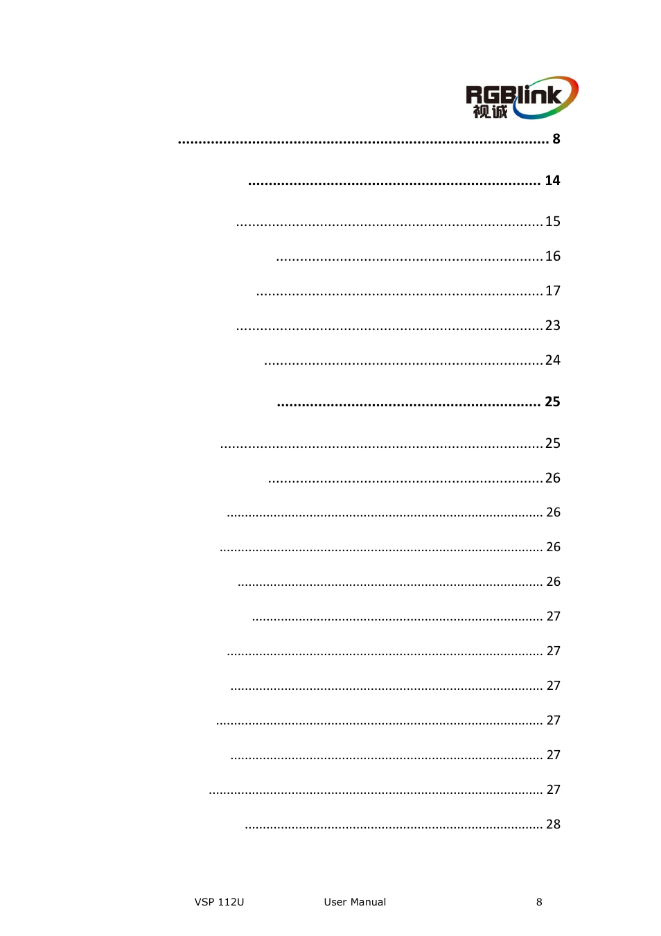 Content | RGBLink VSP 112U User Manual | Page 8 / 108