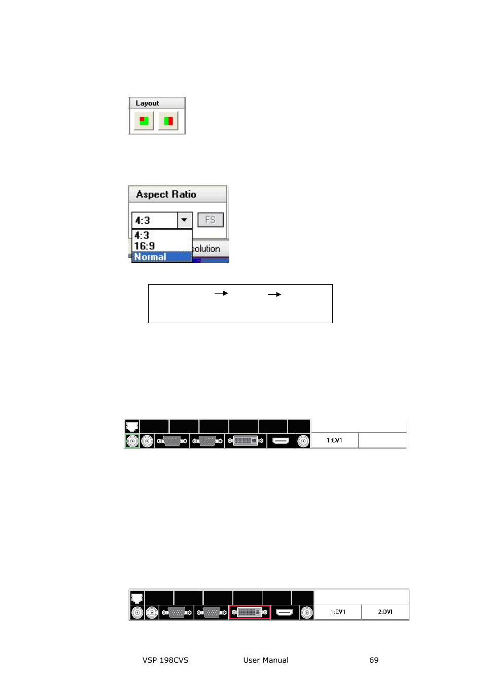 Aspect ratio toolbar, Signal input toolbar, Communication software guideline | RGBLink VSP 198CVS User Manual User Manual | Page 69 / 122