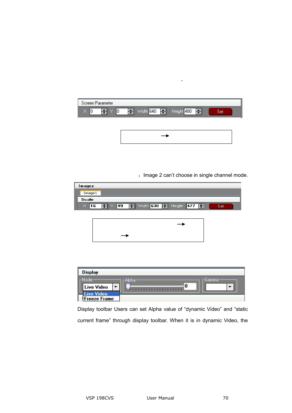 Screen parameter toolbar, Image toolbar, Display toolbar | Communication software guideline | RGBLink VSP 198CVS User Manual User Manual | Page 70 / 122