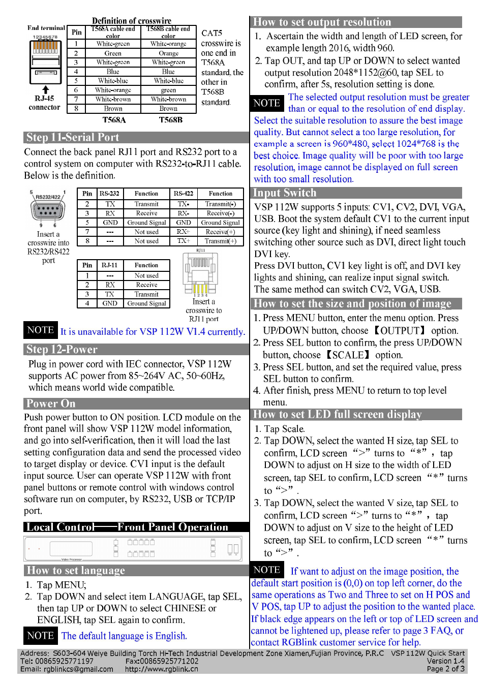 RGBLink VSP 112W Quick Start User Manual | Page 2 / 3