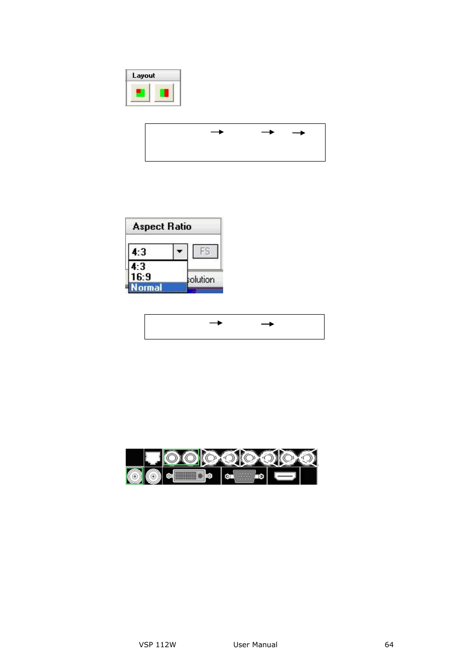 Aspect ratio toolbar, Signal input toolbar, Communication software guideline | RGBLink VSP 112W User Manual User Manual | Page 64 / 130