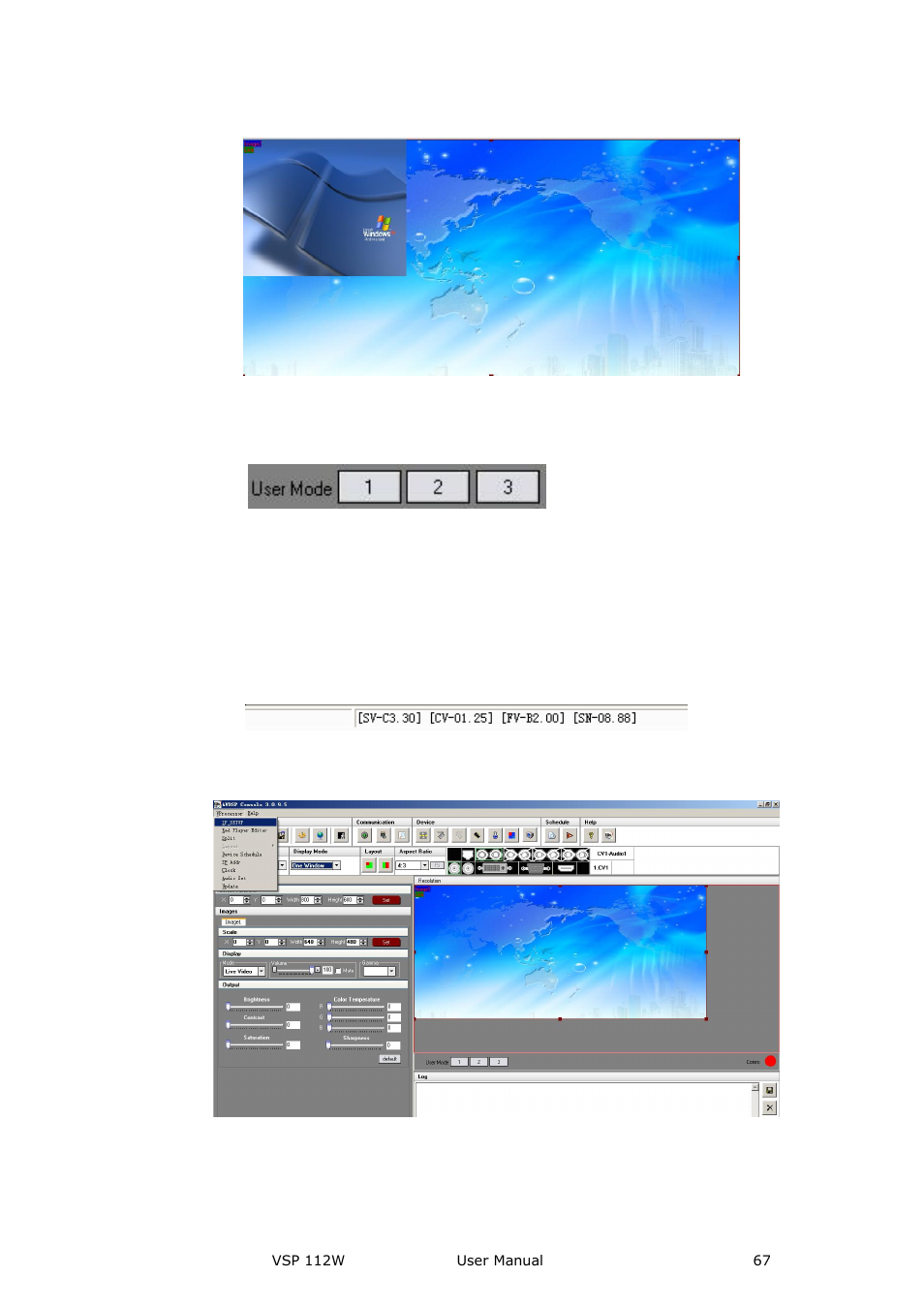 User mode toolbar, Log toolbar, Information toolbar | Video processor] options, Communication software guideline | RGBLink VSP 112W User Manual User Manual | Page 67 / 130