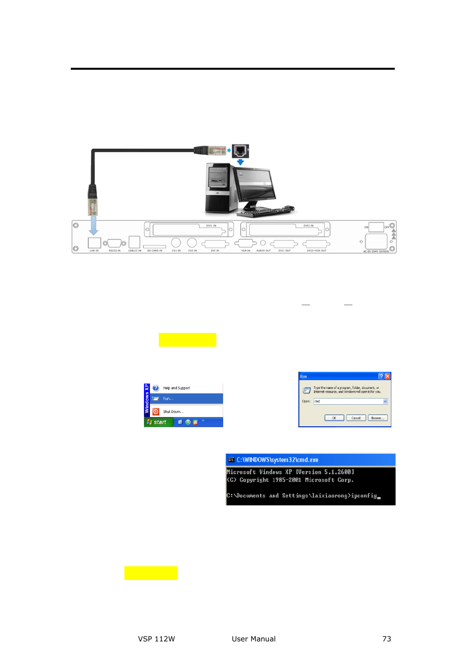 How to connect pc through lan interface, Communication software guideline | RGBLink VSP 112W User Manual User Manual | Page 73 / 130