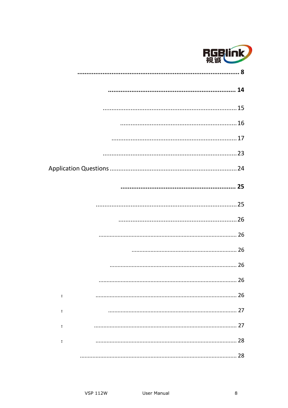 Content | RGBLink VSP 112W User Manual User Manual | Page 8 / 130