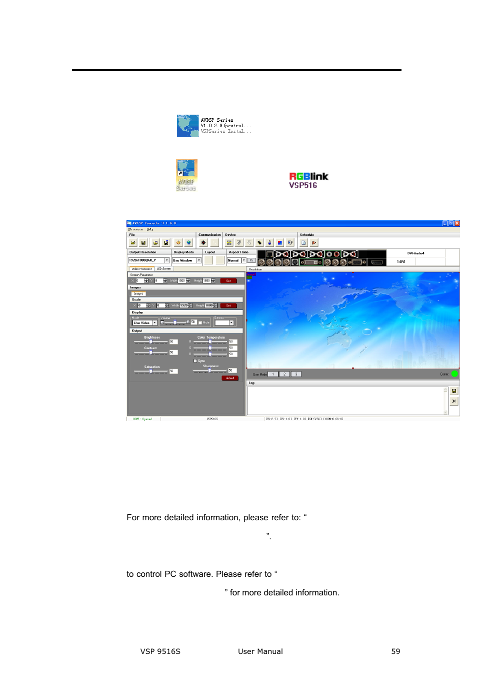 Software operation, Connection, Communication software guideline | RGBLink VSP 9516S User Manual User Manual | Page 59 / 131