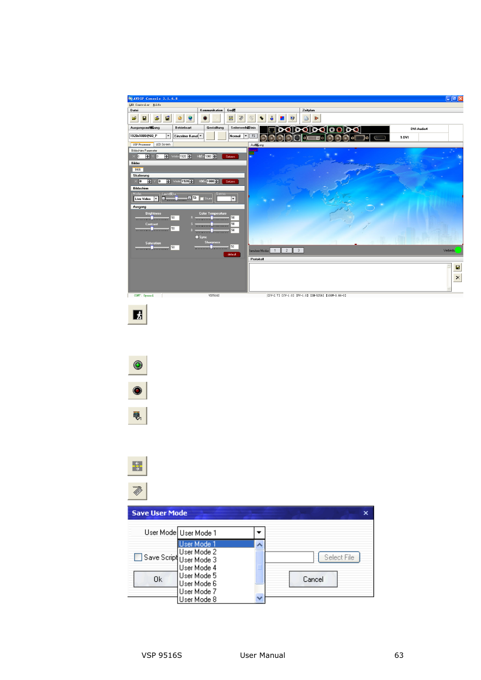Communication toolbar, Device toolbar, Communication software guideline | RGBLink VSP 9516S User Manual User Manual | Page 63 / 131