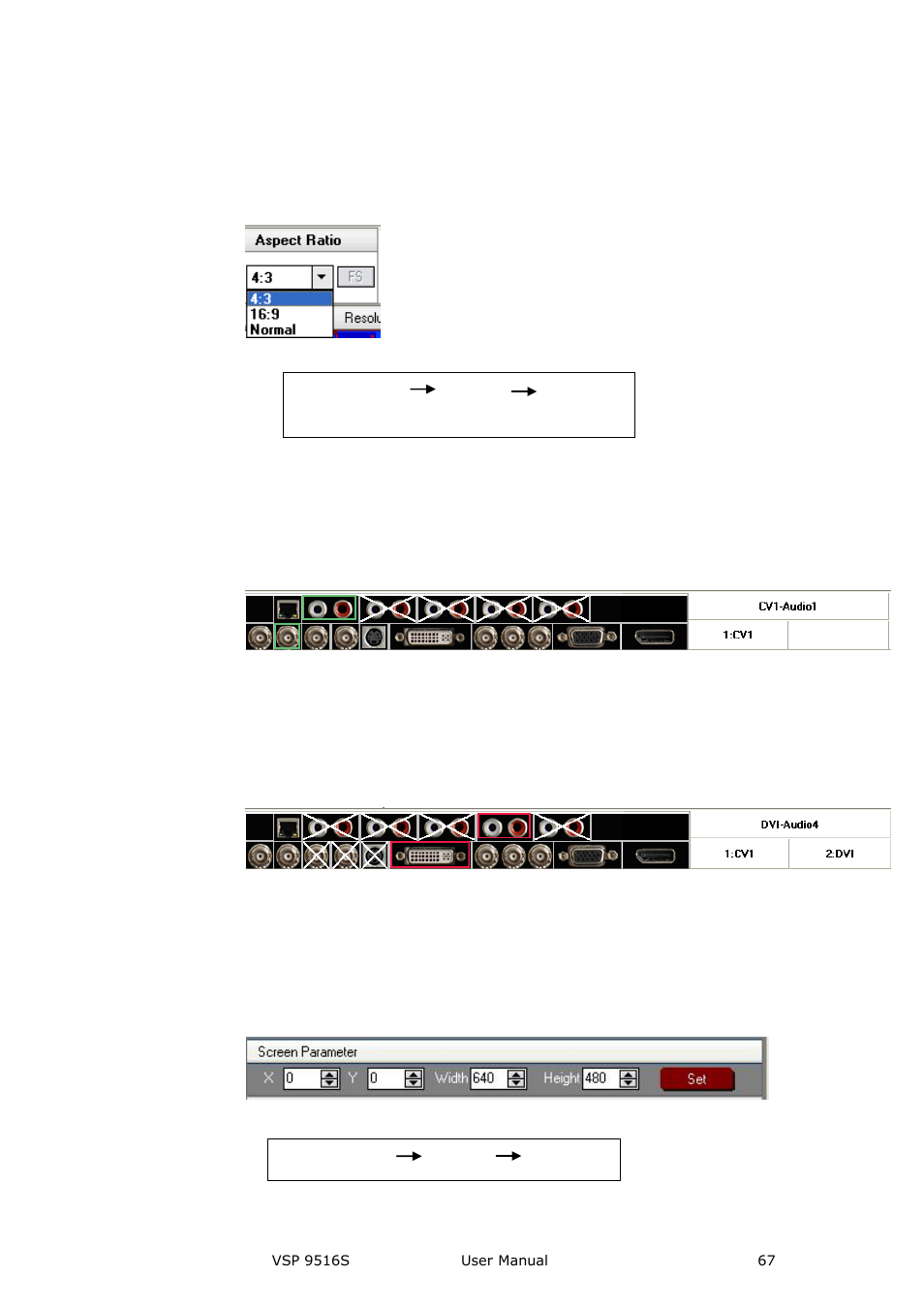 Aspect ratio toolbar, Signal input toolbar, Screen parameter toolbar | Communication software guideline | RGBLink VSP 9516S User Manual User Manual | Page 67 / 131
