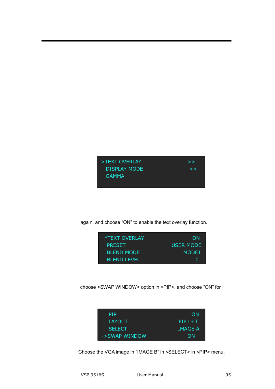 How to realize the text overlay setting, System setup and operation | RGBLink VSP 9516S User Manual User Manual | Page 95 / 131