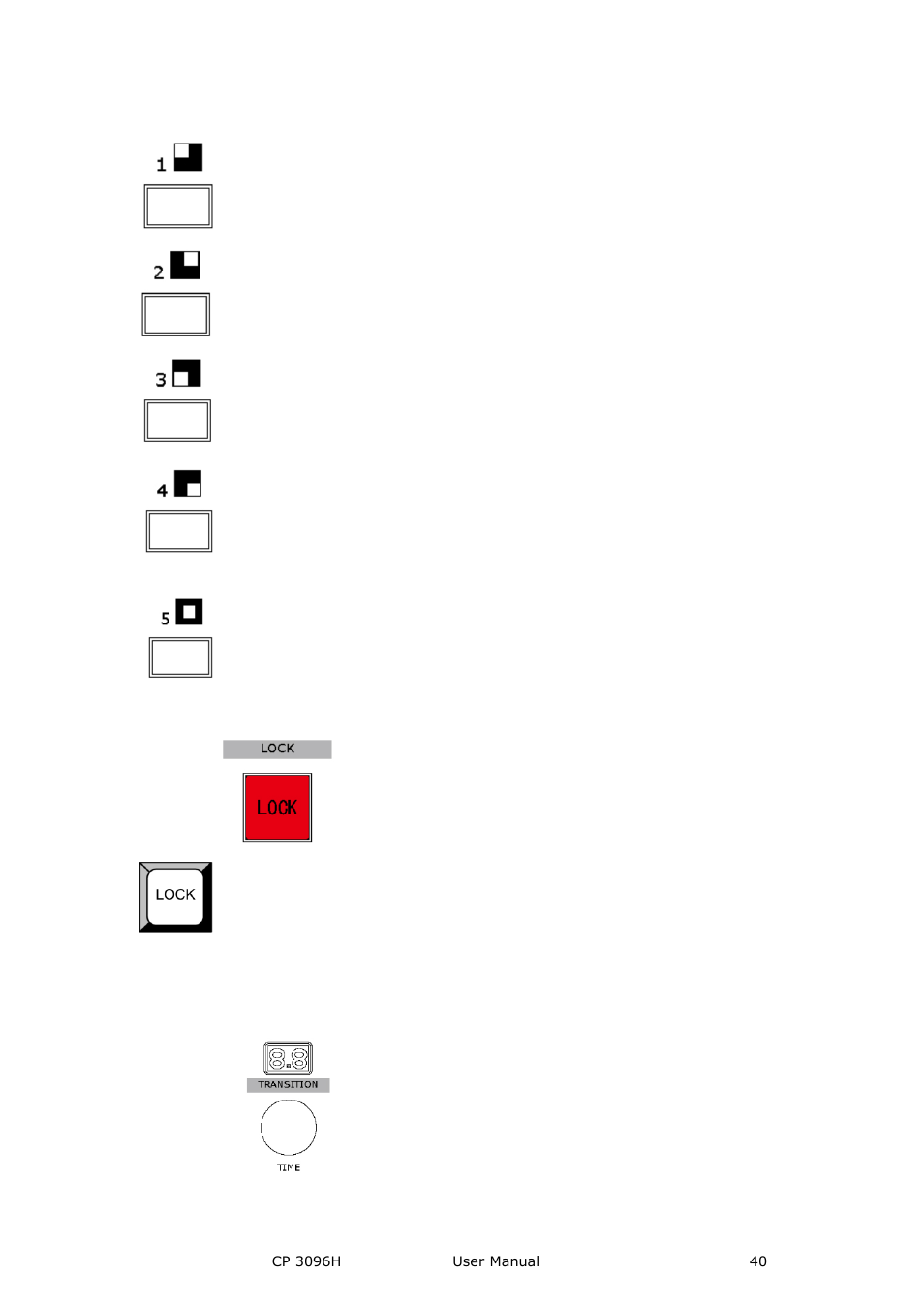 Lock top panel area, Transition time control area, Hardware orientation | RGBLink CP 3096H User Manual User Manual | Page 40 / 78