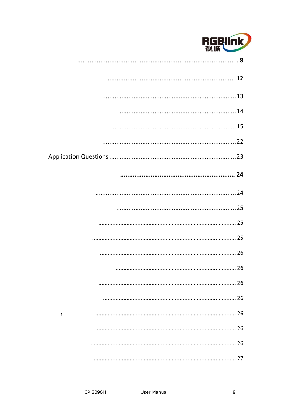 Content | RGBLink CP 3096H User Manual User Manual | Page 8 / 78