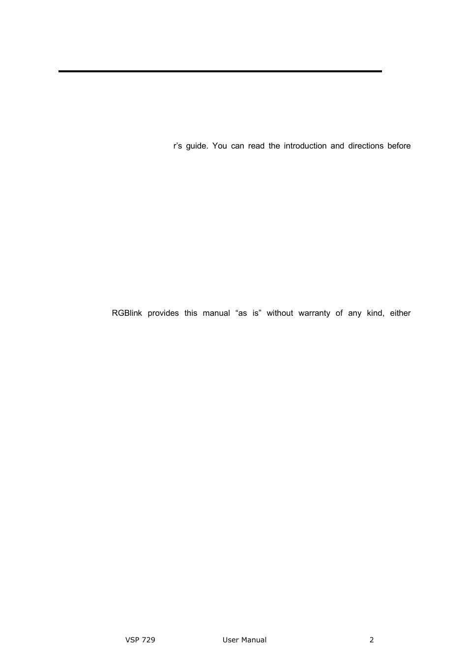 Vsp 729· user manual, Copyright, Notice | Federal communications commission (fcc) statement | RGBLink VSP 729 User Manual | Page 2 / 102
