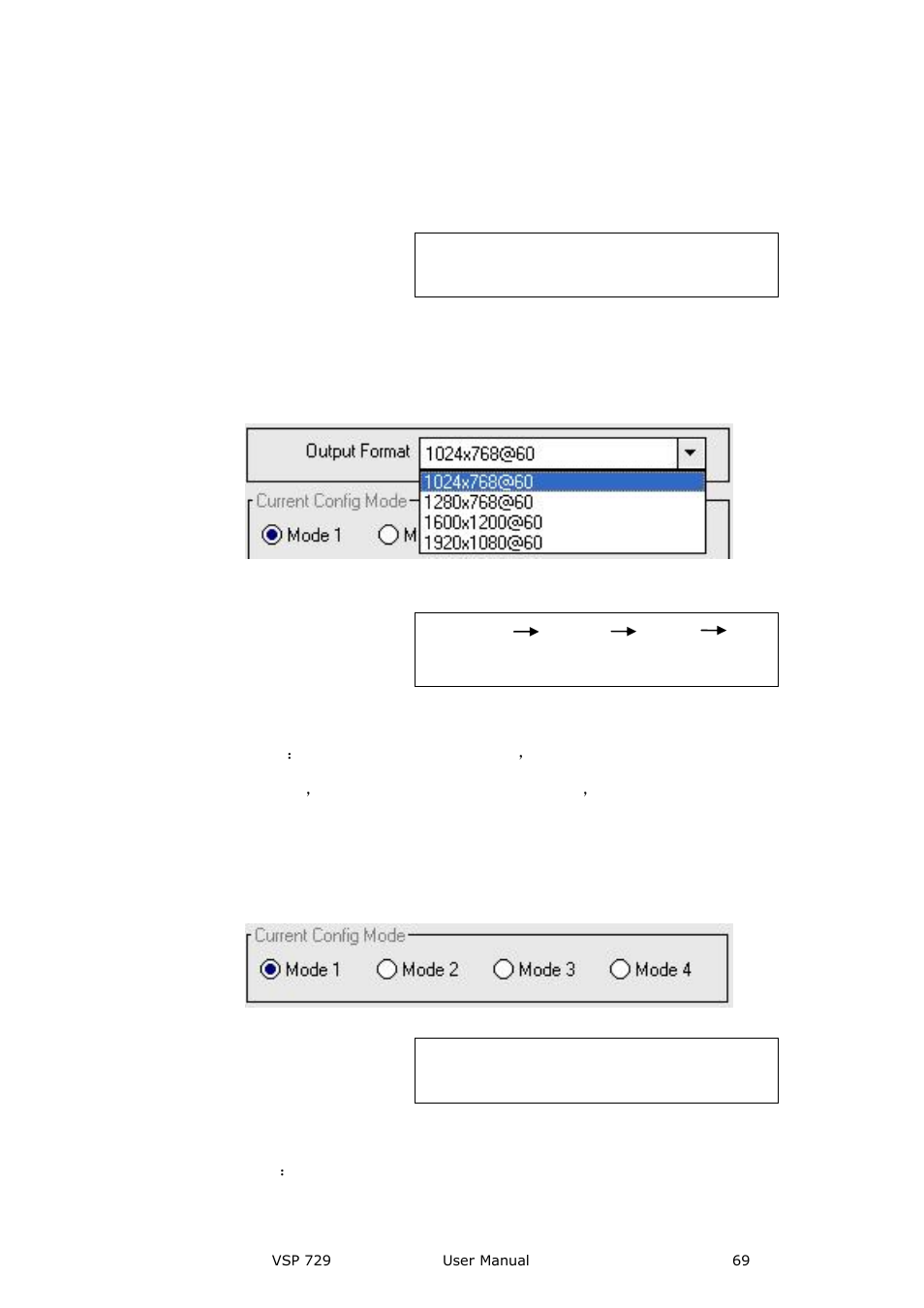 Output resolution toolbar, Current config mode, Switch mode | Communication software guideline | RGBLink VSP 729 User Manual | Page 69 / 102