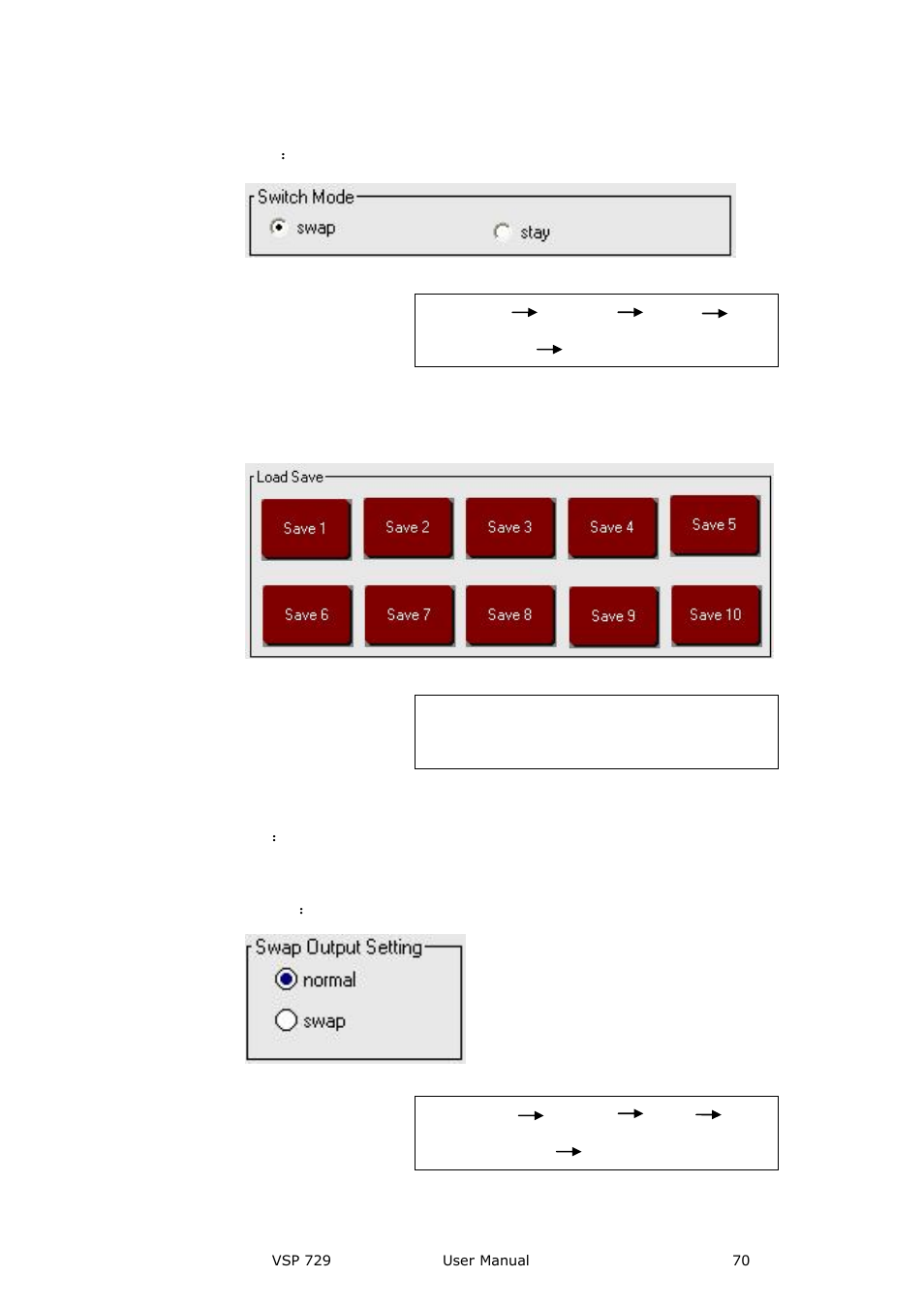 Call saving modes, Switch output mode, Communication software guideline | RGBLink VSP 729 User Manual | Page 70 / 102