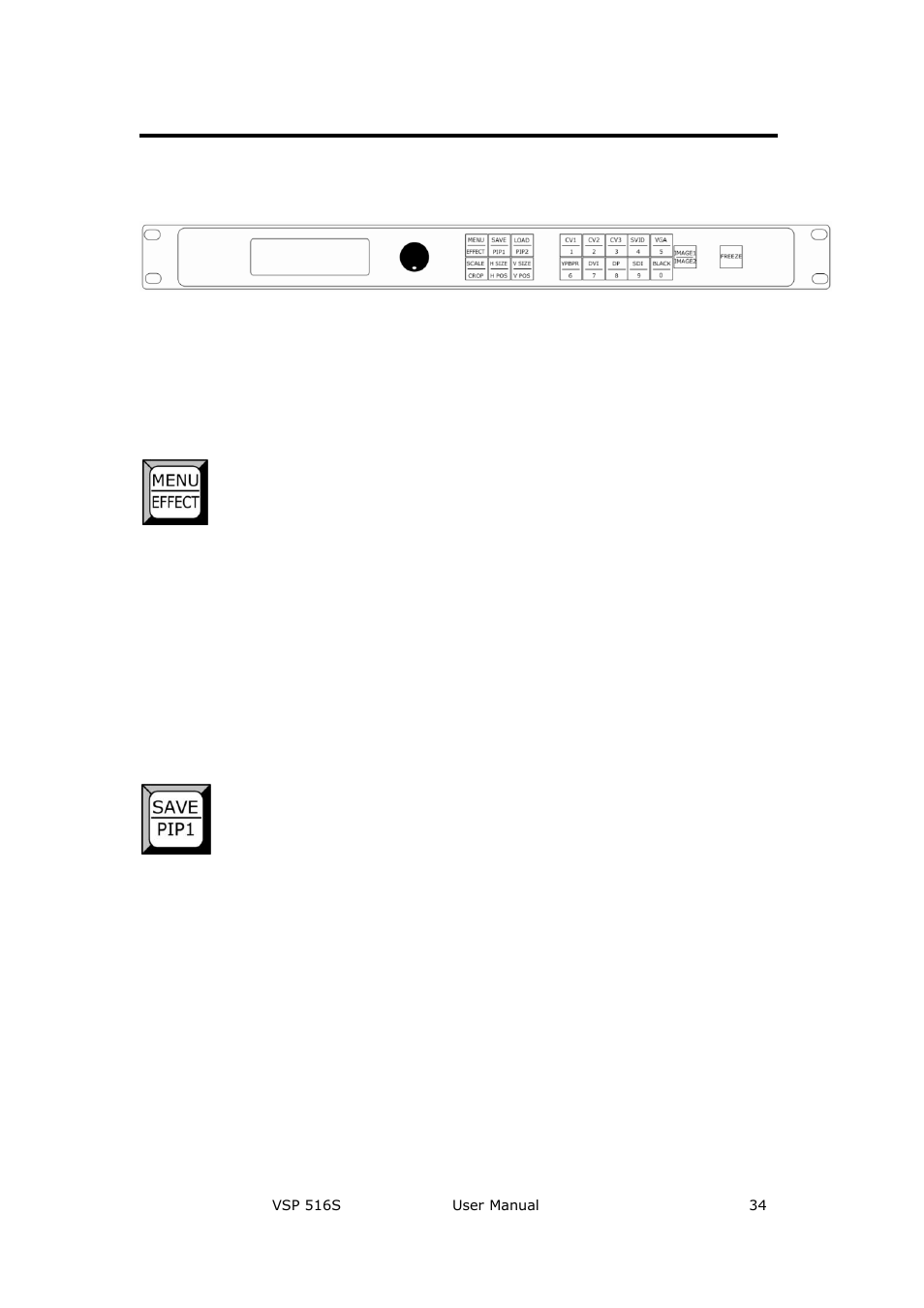 Vsp 516s front panel, Oled panel, Menu buttons | Hardware orientation | RGBLink VSP 516S User Manual User Manual | Page 34 / 131