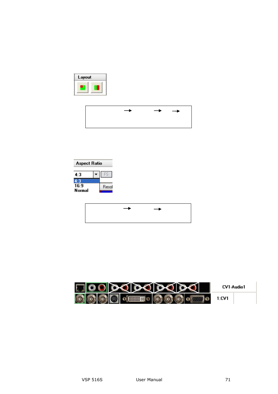 Aspect ratio toolbar, Signal input toolbar, Communication software guideline | RGBLink VSP 516S User Manual User Manual | Page 71 / 131