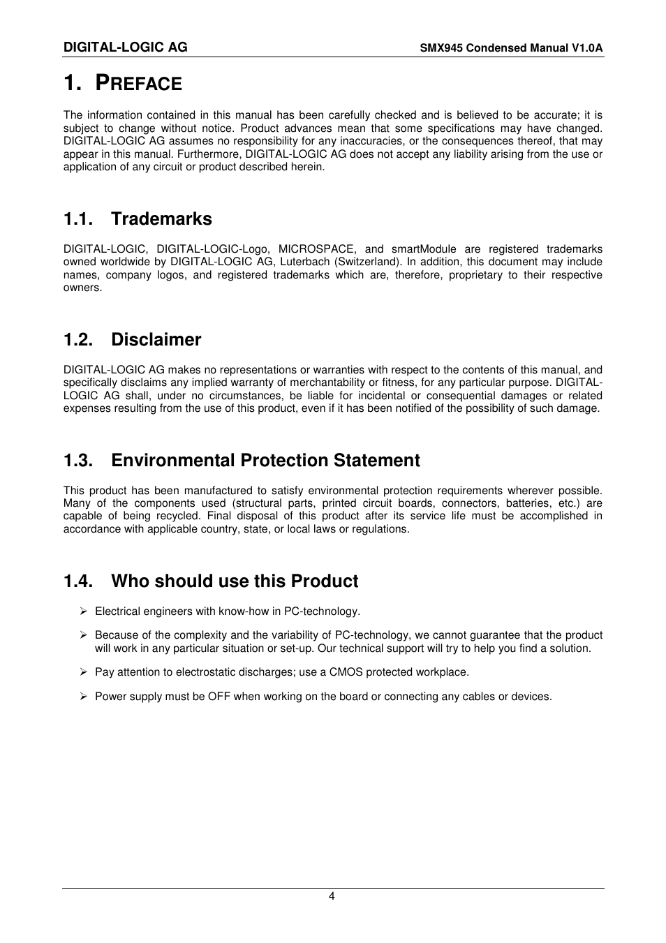 1 preface, 1 trademarks, 2 disclaimer | 3 environmental protection statement, 4 who should use this product, Reface, Trademarks, Disclaimer, Environmental protection statement, Who should use this product | Compaq SmartModule Express SMX945 User Manual | Page 4 / 21