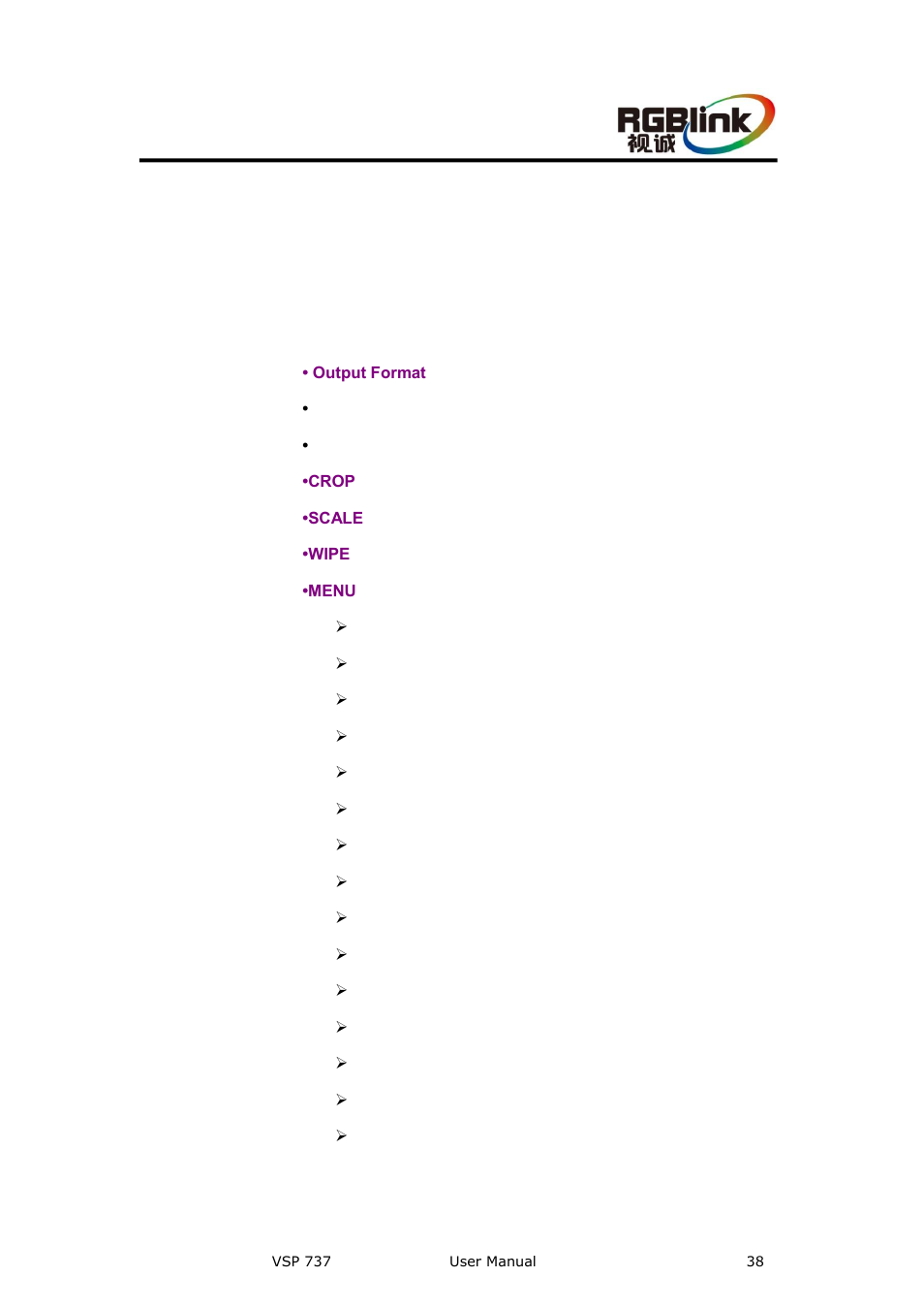 Menu introduction, In this chapter, Menu | Introduction | RGBLink VSP 737 User Manual User Manual | Page 38 / 85