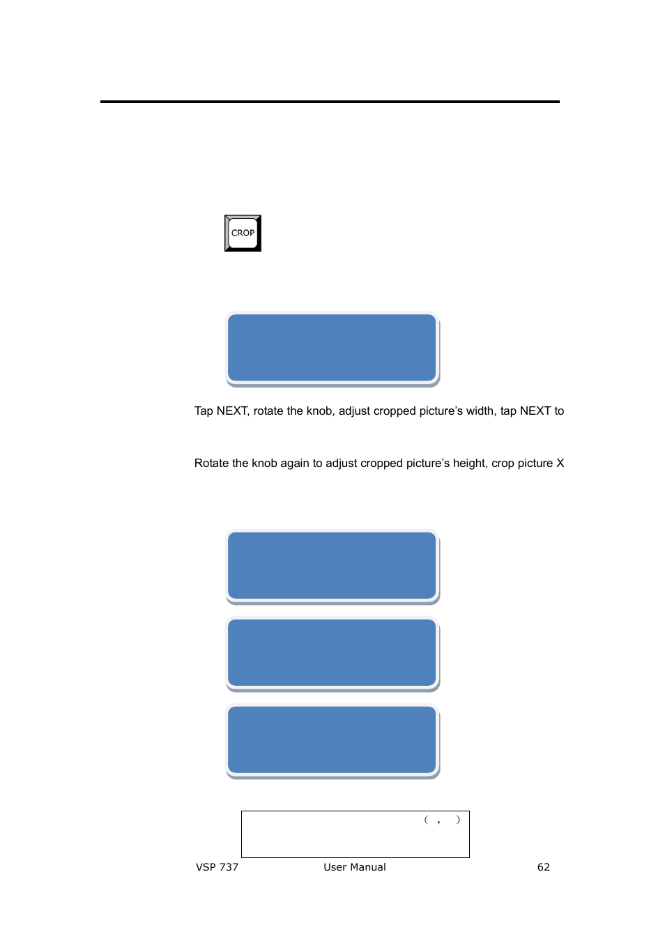 How to crop input pictures, Details are in: how to crop the input picture, Details are in: how to crop input picture | System setting and operation | RGBLink VSP 737 User Manual User Manual | Page 62 / 85