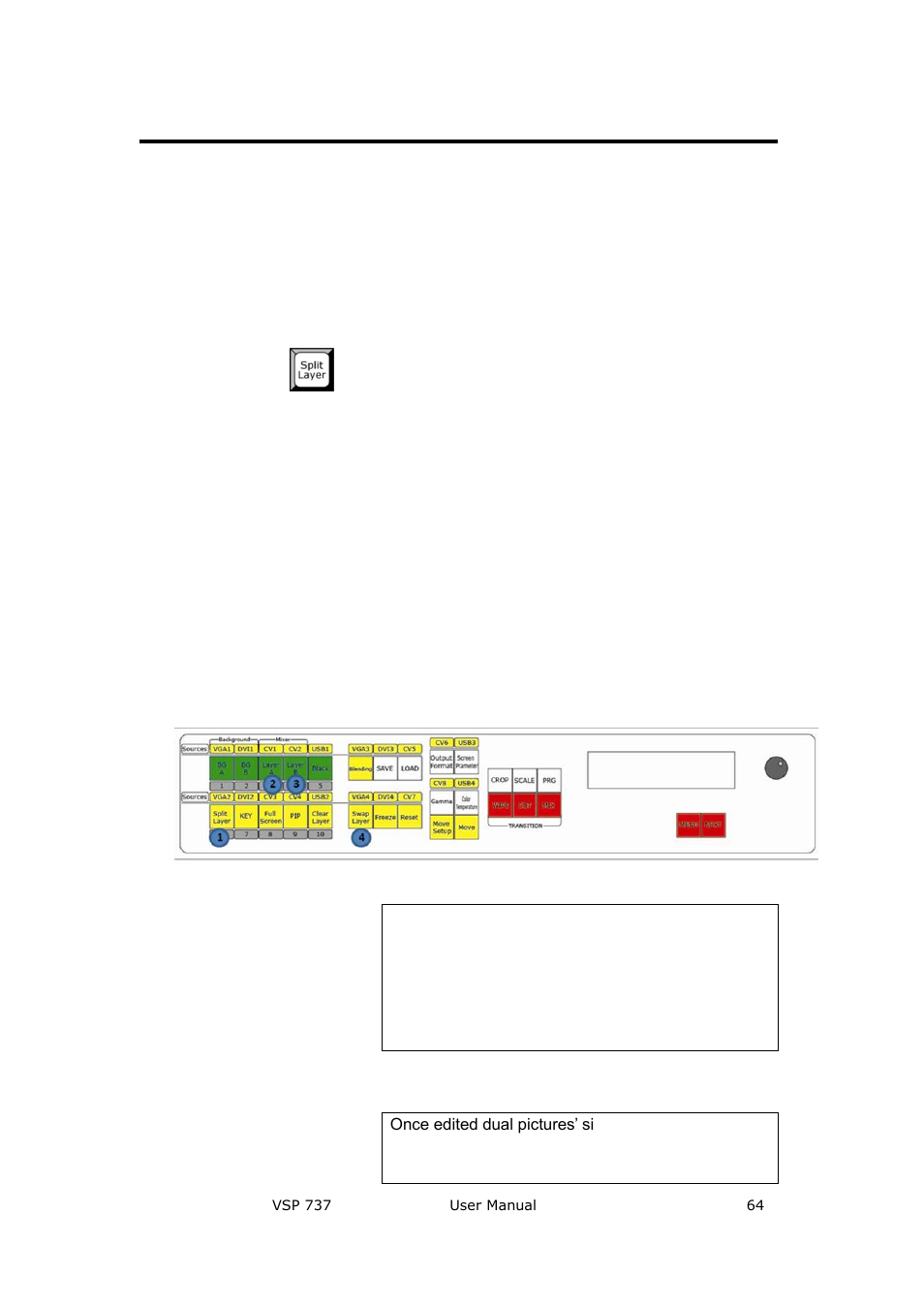 How to realize dual pictures adjusting function, How to realize dual pictures setting function, System setting and operation | RGBLink VSP 737 User Manual User Manual | Page 64 / 85