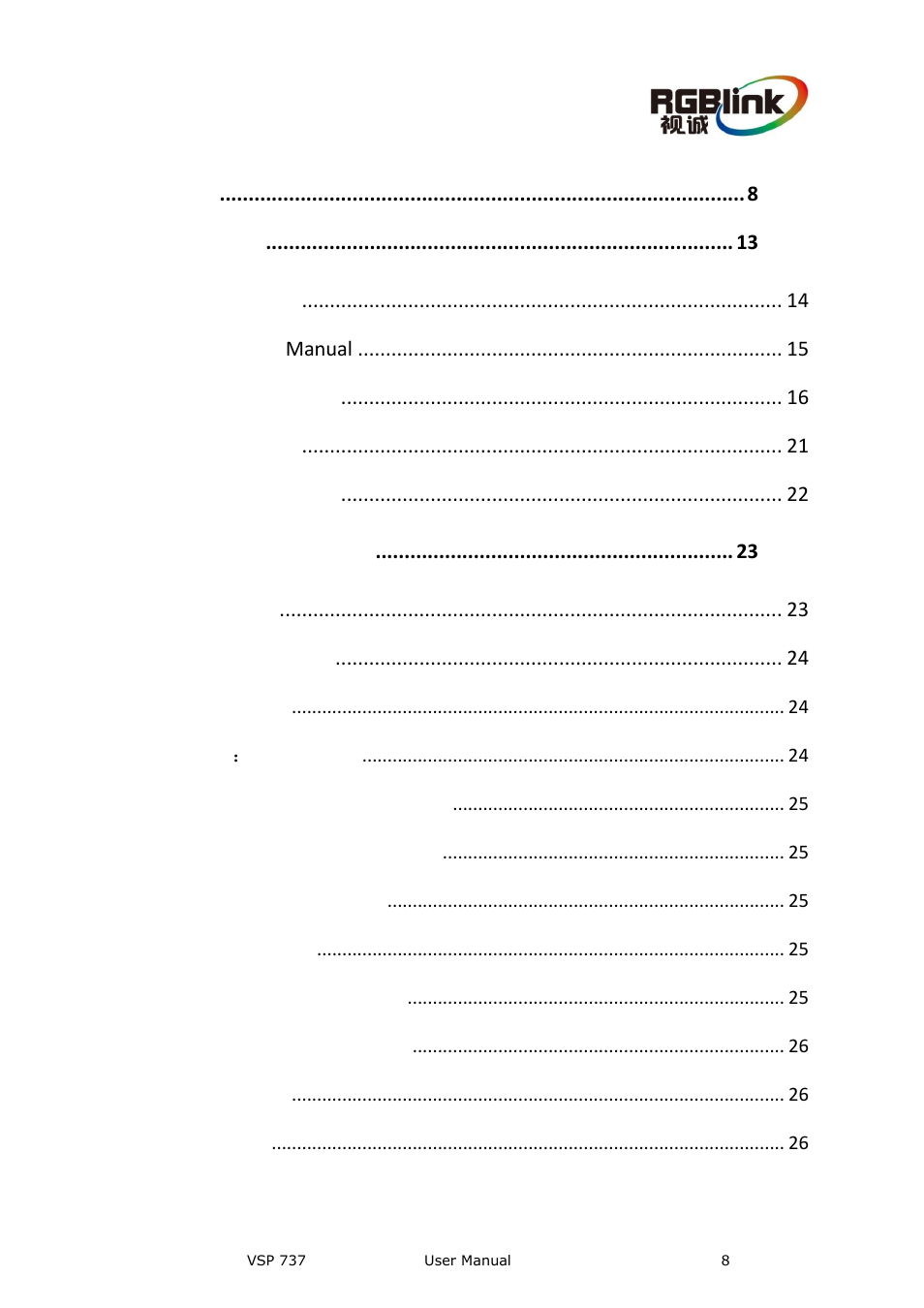 Content | RGBLink VSP 737 User Manual User Manual | Page 8 / 85