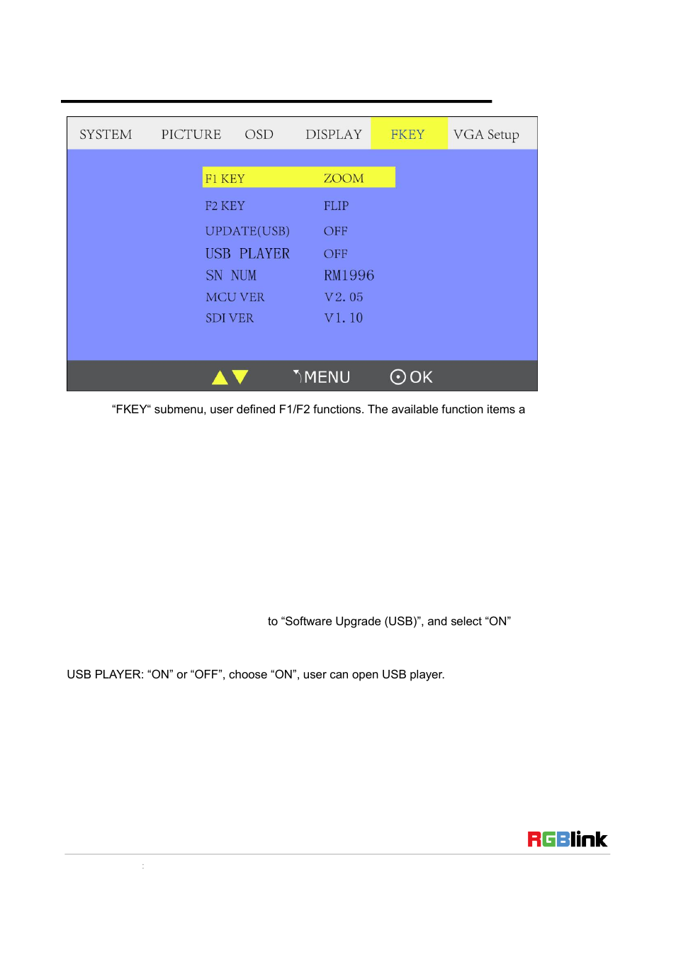 F key submenu | RGBLink RMS 8424S Quick Start User Manual | Page 13 / 19