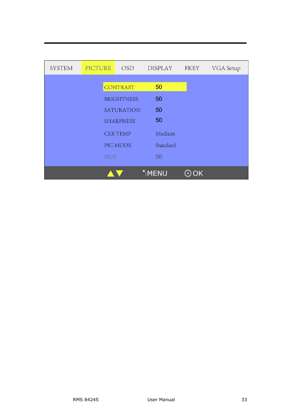 Picture submenu, Menu operation | RGBLink RMS 8424S User Manual User Manual | Page 33 / 49