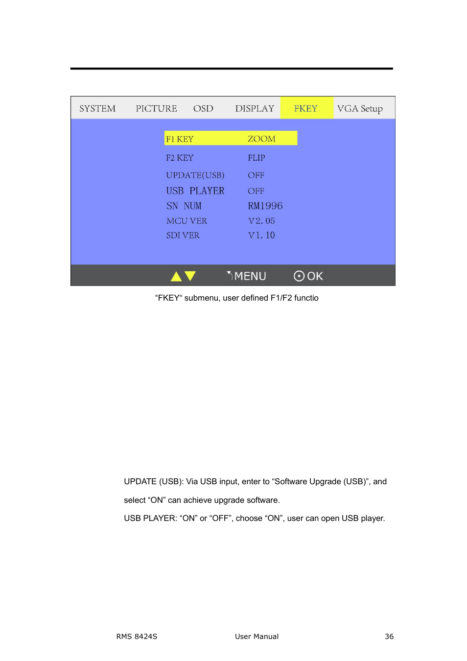 F key submenu, Menu operation | RGBLink RMS 8424S User Manual User Manual | Page 36 / 49
