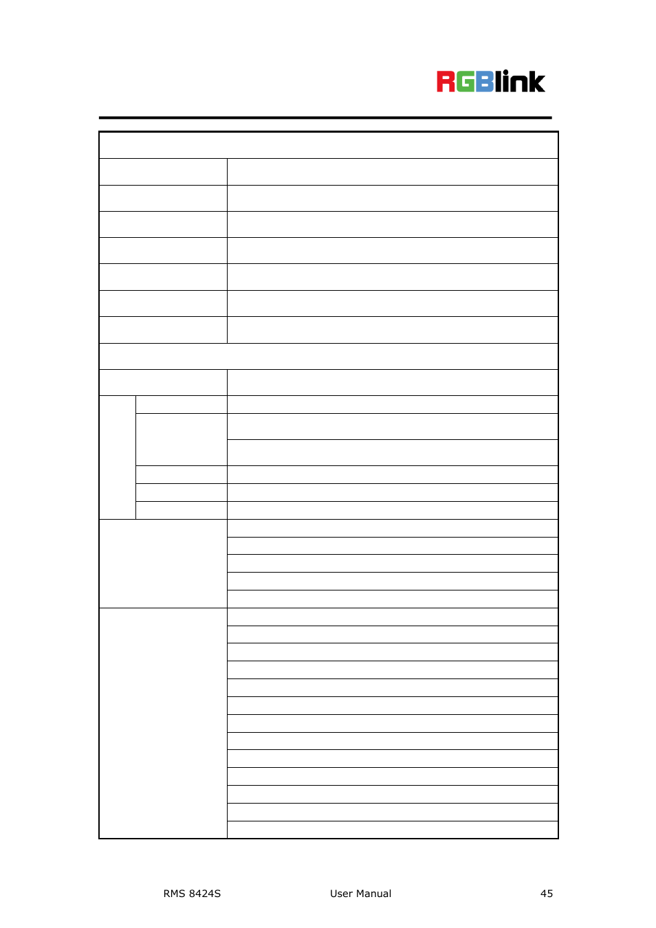 A. specification, Specification, A . specification | RGBLink RMS 8424S User Manual User Manual | Page 45 / 49