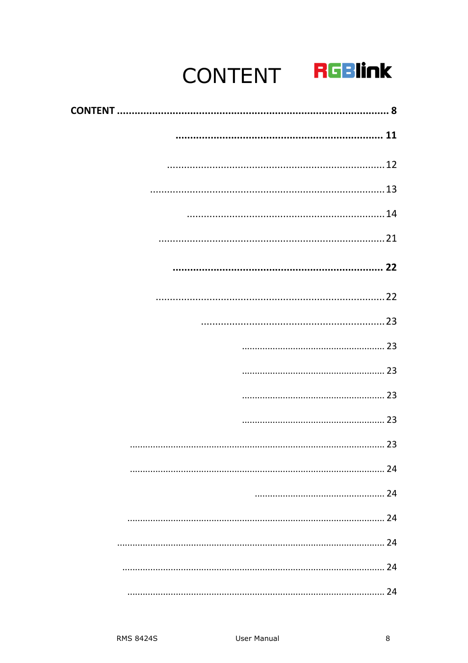 Content | RGBLink RMS 8424S User Manual User Manual | Page 8 / 49
