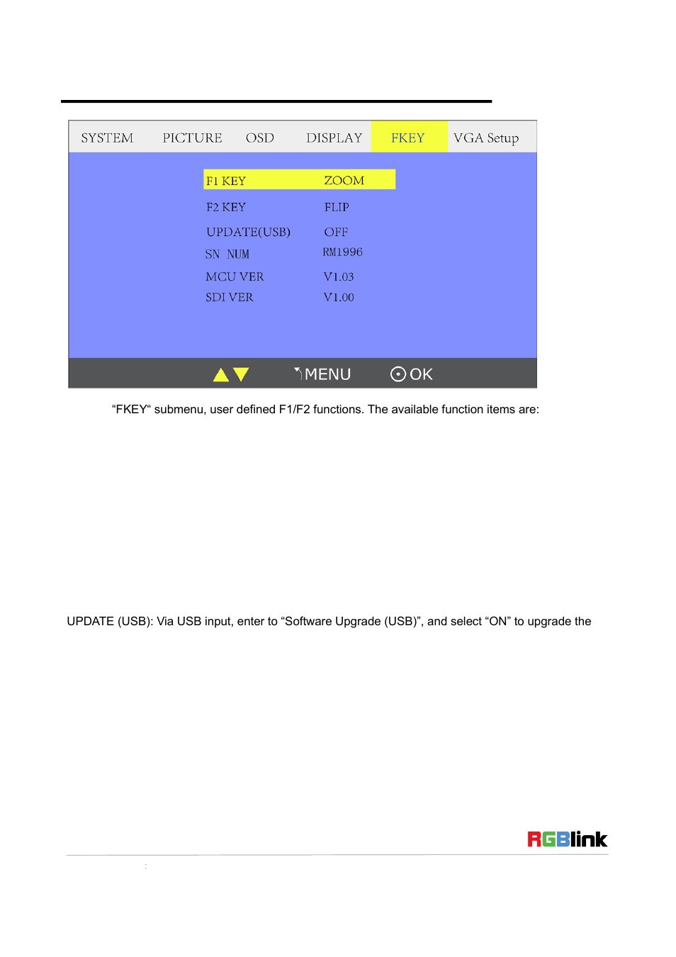 F key submenu | RGBLink RMS 5533 Quick Start User Manual | Page 13 / 20