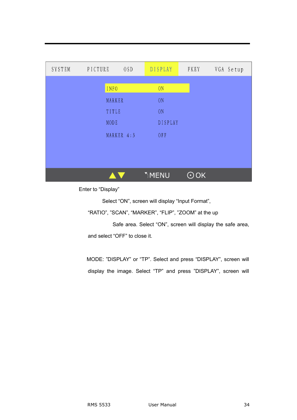 Display submenu, Menu operation | RGBLink RMS 5533 User Manual | Page 34 / 50