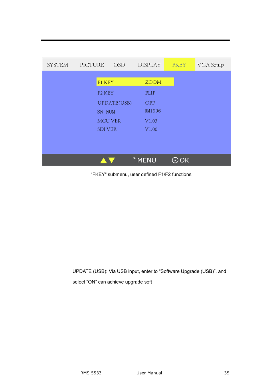 F key submenu, Menu operation | RGBLink RMS 5533 User Manual | Page 35 / 50