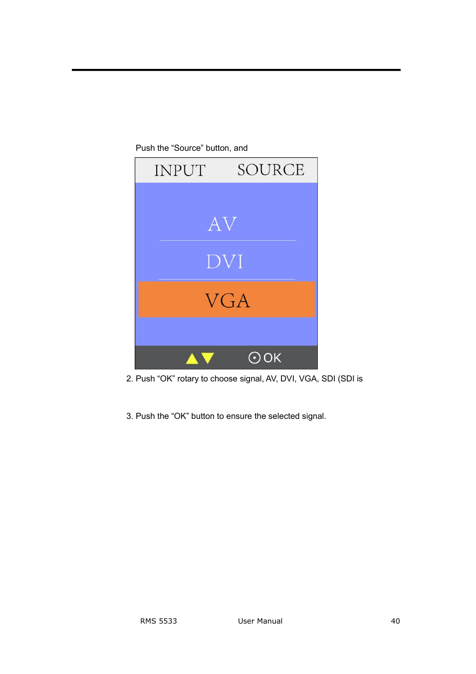 How to choose the signal, System setup and operation | RGBLink RMS 5533 User Manual | Page 40 / 50