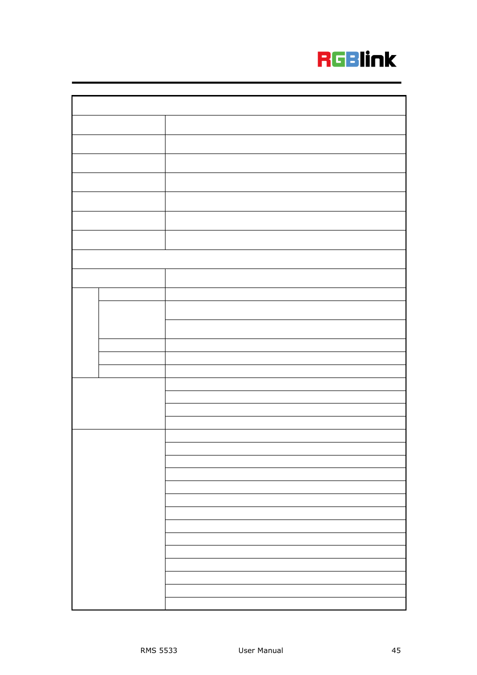 A. specification, Specification, A . specification | RGBLink RMS 5533 User Manual | Page 45 / 50