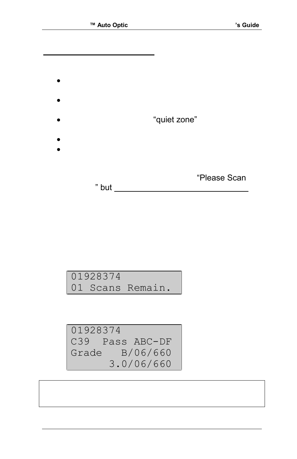 0 scanning symbols | RJS Inspector D4000 Auto Optic (FIRMWARE version A.06 and Later) User Manual | Page 30 / 84