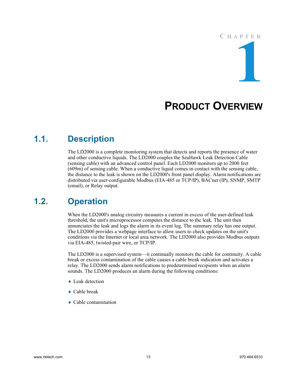 Product overview, Description, Operation | Description operation, Roduct, Verview | RLE LD2000 User Manual | Page 13 / 78