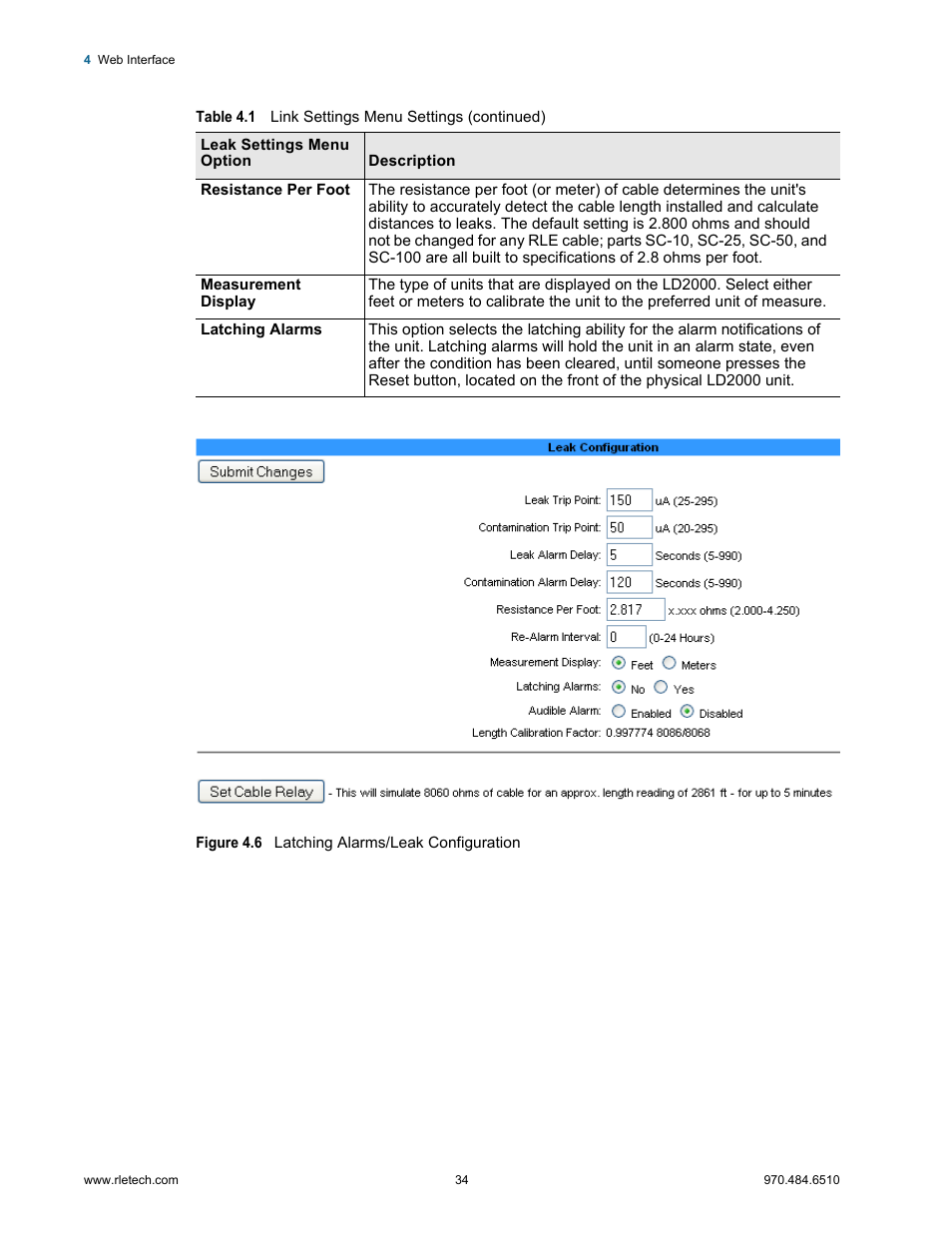 Figure 4.6 latching alarms/leak configuration | RLE LD2000 User Manual | Page 34 / 78