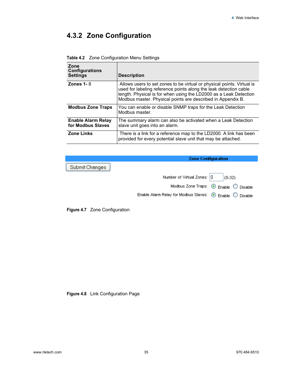 2 zone configuration, Zone configuration, Table 4.2 | Zone configuration menu settings | RLE LD2000 User Manual | Page 35 / 78