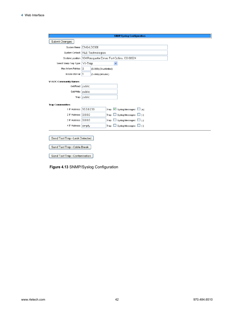 Figure 4.13 snmp/syslog configuration | RLE LD2000 User Manual | Page 42 / 78