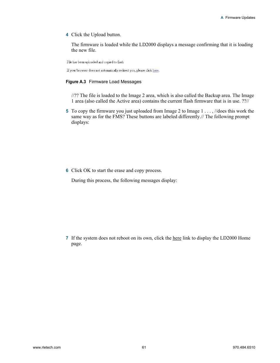 Figure a.3 firmware load messages | RLE LD2000 User Manual | Page 61 / 78