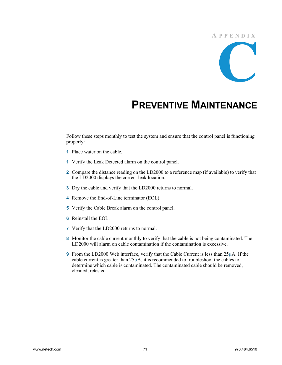 Preventive maintenance, Reventive, Aintenance | RLE LD2000 User Manual | Page 71 / 78